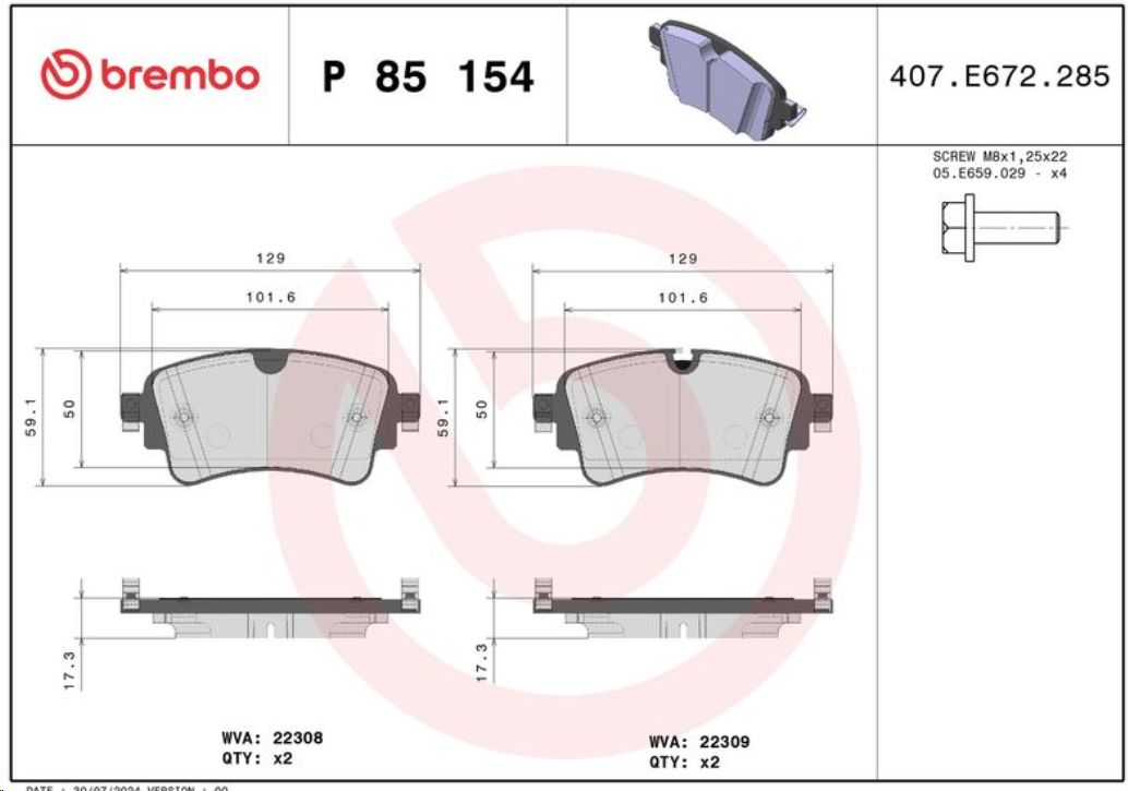 Тормозные колодки задние VAG AUDI A4/Q7 15- BREMBO