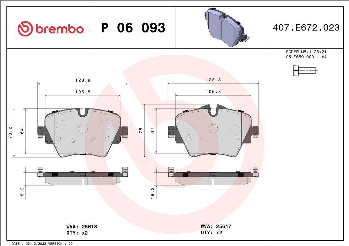 Тормозные колодки передние BMW 5/7/X3/X4 (G series) BREMBO EUROPE