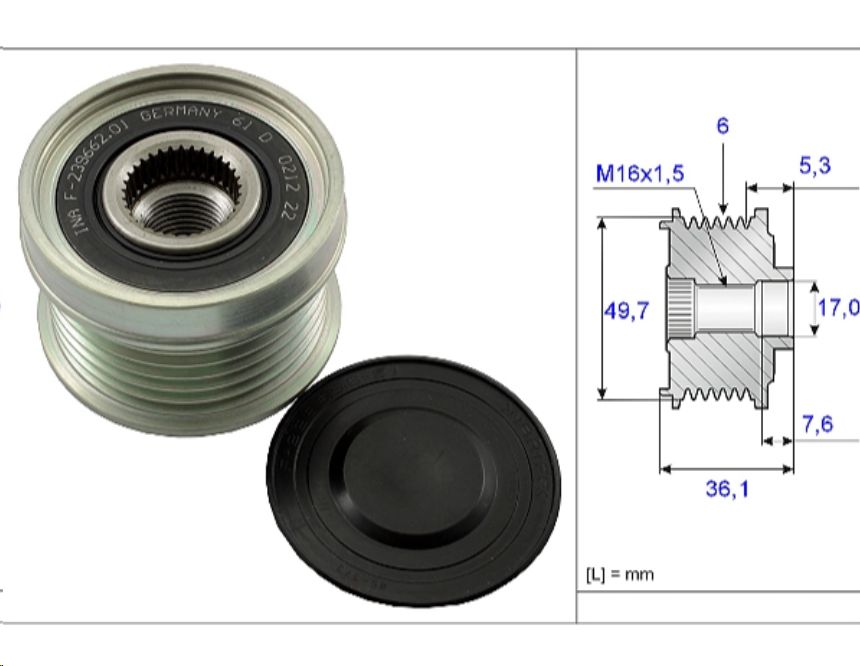 Шкив генератора SsangYong Actyon, kyron,Mercedes Vario 2.0-2.2-2.7 (6PK) INA EUROPE