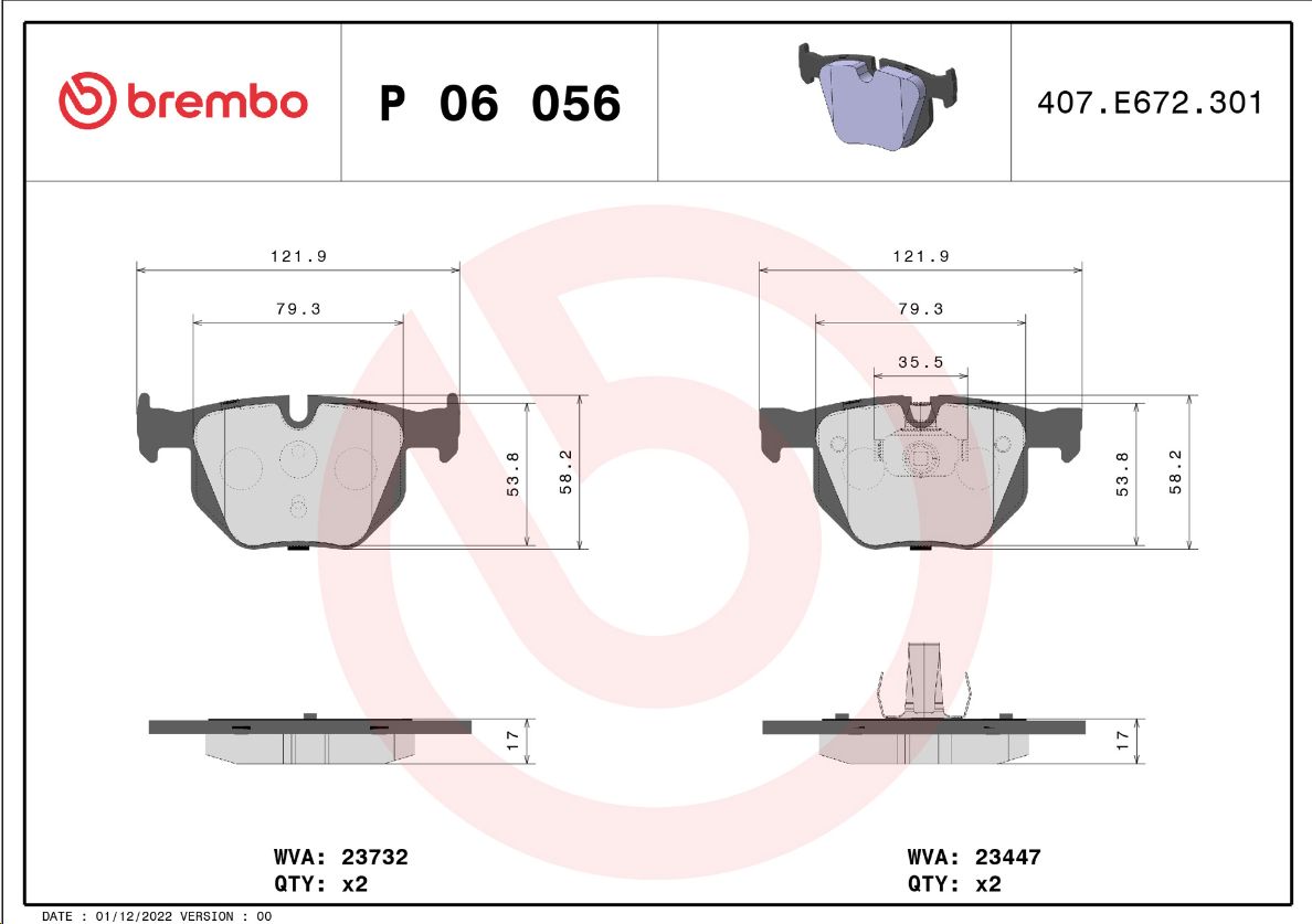 Тормозные колодки задние BMW E70/E71/E72/F15/F85/F86 BREMBO EUROPE