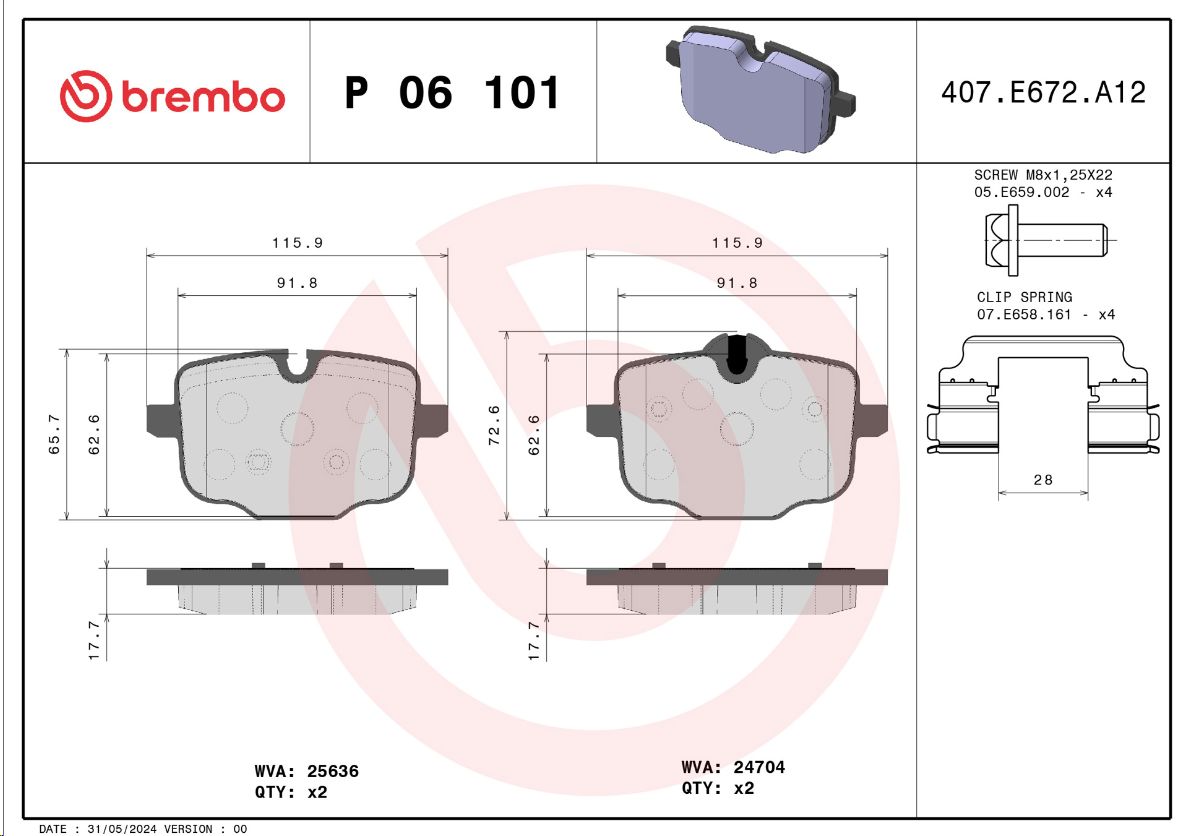 Тормозные колодки задние BMW X5 G30/F90/ 7 G11/G12  (ORIGINAL BREMBO)