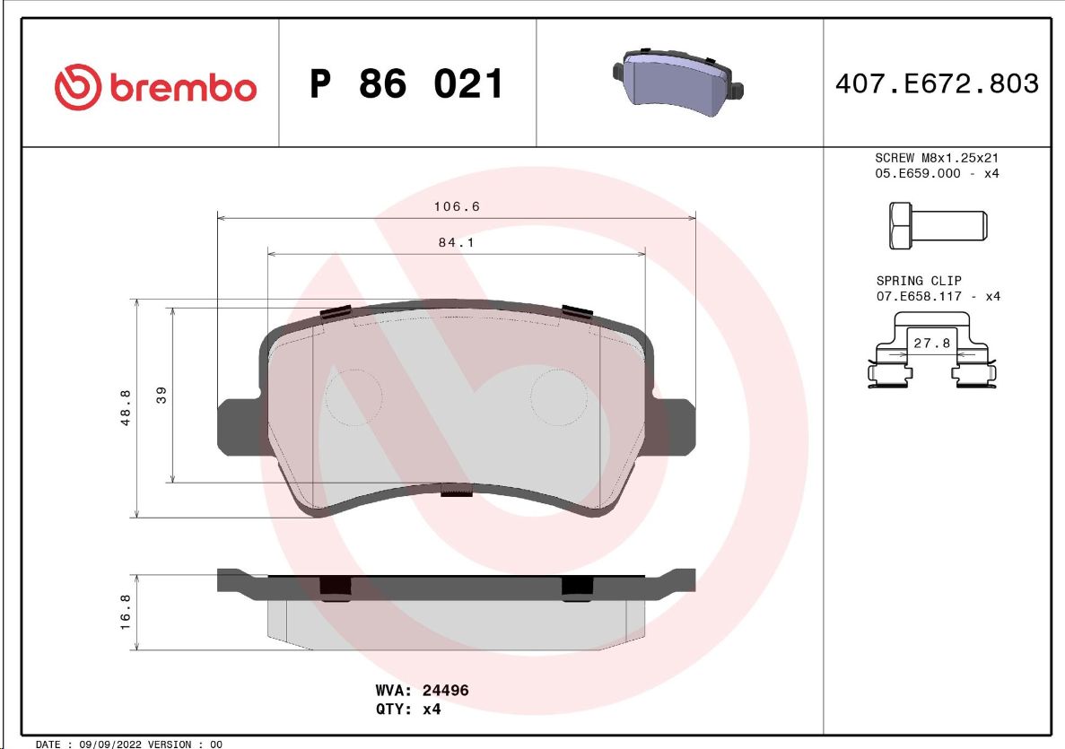 Тормозные колодки задние Ford GALAXY/S-MAX/VOLVO S80/V70/XC60/XC70 07-  BREMBO EUROPE