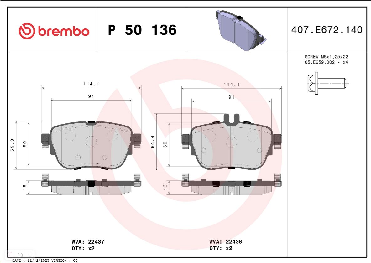 Тормозные колодки задние MB (BBDC) E-CLASS (W213) 01/16-> / MERCEDES-BENZ CLS (C2 BREMBO