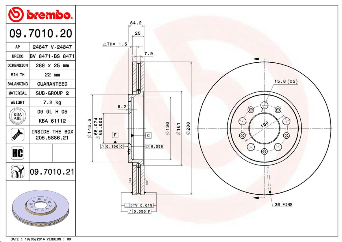 Тормозной диск передний/задний Audi A1 Skoda Fabia I VW Bora I BREMBO