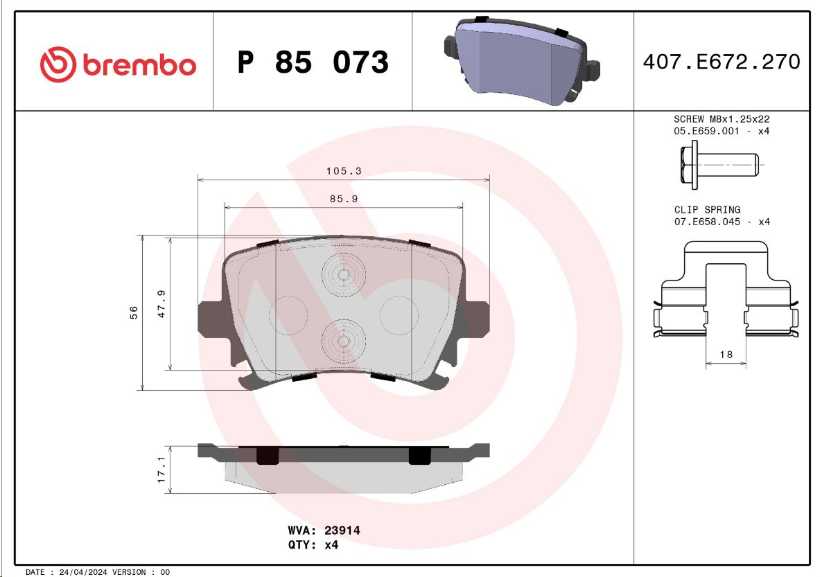 Тормозные колодки передние VAG AUDI A3 -2013 Skoda Octavoia II VW Caddy III BREMBO EUROPE