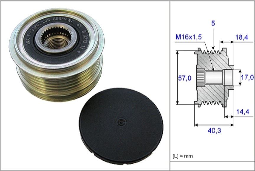 Шкив генератора HYUNDAI ACCENT III, ACCENT IV, ELANTRA IV, ELANTRA V, ELANTRA VI, GETZ, I10 INA EURO